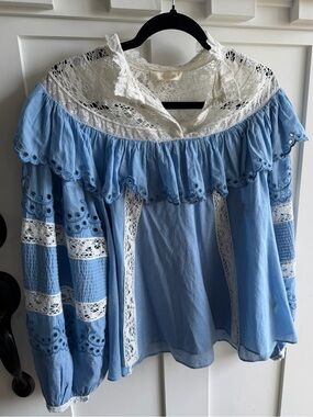LoveShackFancy blue eyelet blouse in perfect condition! Size M
